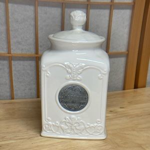 THL Classic French Chic Rose Top Ceramic Coffee Canister with Silver Metal Label